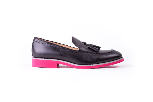 Men's Black & Grey Accented Tassel Loafer with Pink Sole ( EX-144)