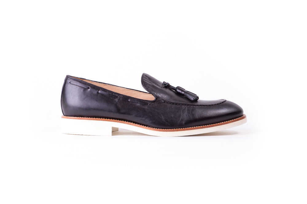 Men's Black & Tan Accented Tassel Loafer with White Sole (EX-152)