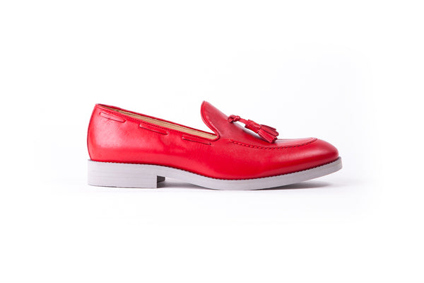 Men's Red Rosso Tassel Loafer with Grey Sole (EX-155)