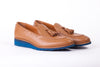 Men's Tan & Tan Accented Tassel Loafer with Blue Wedge Sole (EX169)