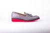 Men's Grey & Black Accented Tassel Loafer with Red Wedge Sole (EX-168)