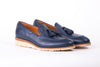 Men's Dark Blue & Tan Accented Tassel Loafer with Beige Wedge Sole (EX-170)