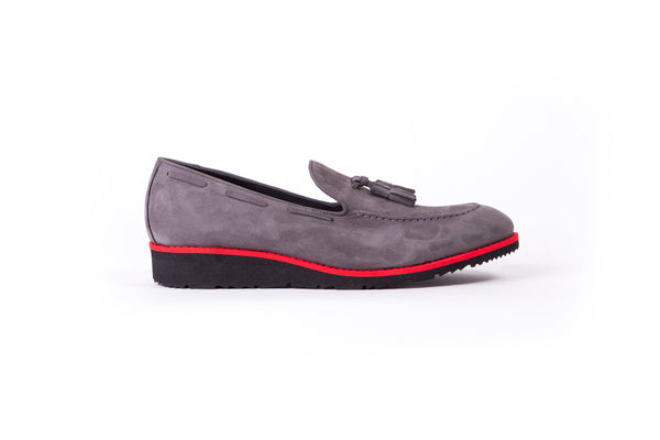 Men's Grey & Red Accented Tassel Loafer with Black Wedge Sole (EX- 171)
