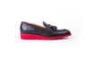 Men's Black & Oxblood Accented Tassel Loafer with Red Wedge sole (EX-173)