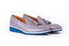 Men's Grey & White Accented Tassel Loafer with Blue Azul Wedge Sole (EX-174)