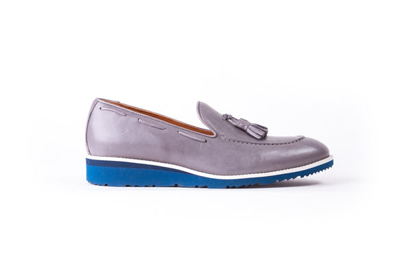 Men's Grey & White Accented Tassel Loafer with Blue Azul Wedge Sole (EX-174)